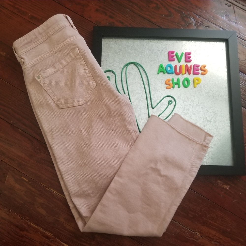 Zara Basic Mid Rise Cropped Blush Pink Jeans